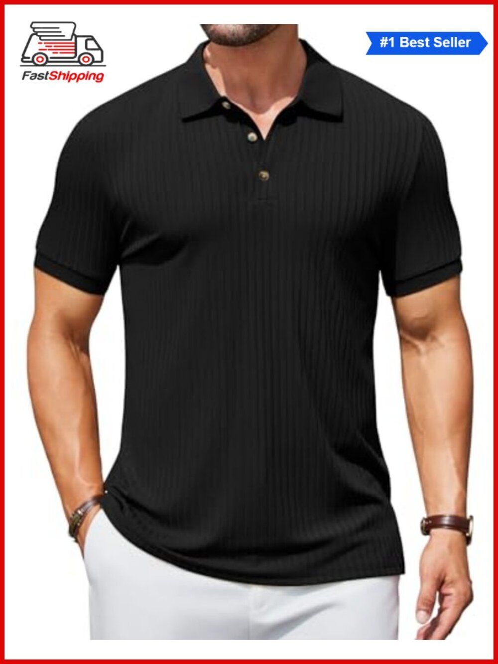 ✨COOFANDY Men's Textured Polo Shirt Short Sleeve Slim Fit Golf Shirt